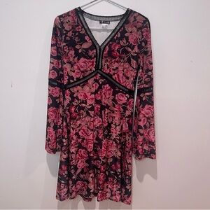 VENUS Black and Pink Floral Long Sleeve Dress